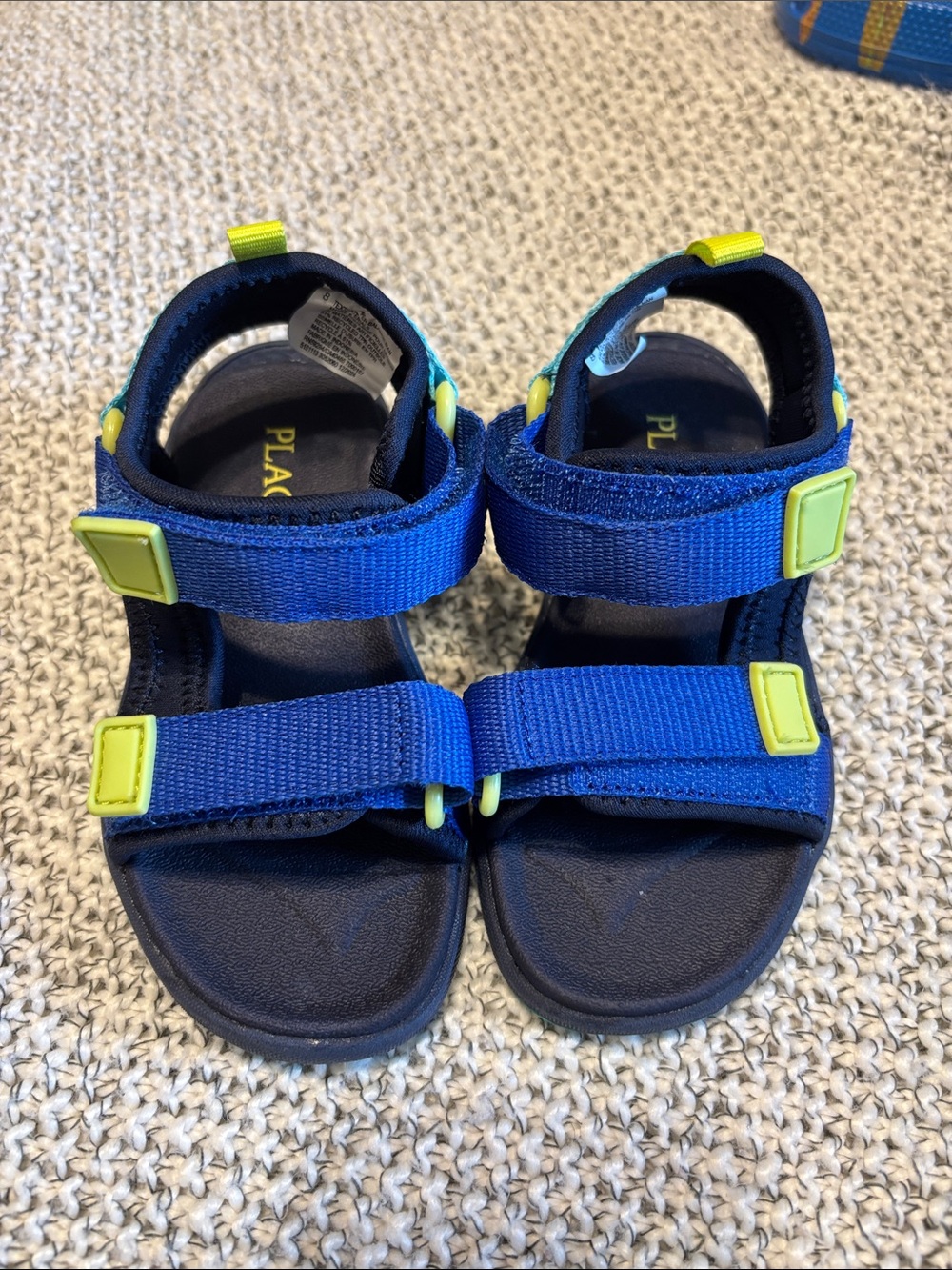 Children’s Place Place Navy and Lime Kids' Adjustable Hook-and-Loop Sandals NWOT